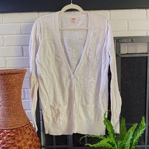 White Button-Up V-Neck Cardigan